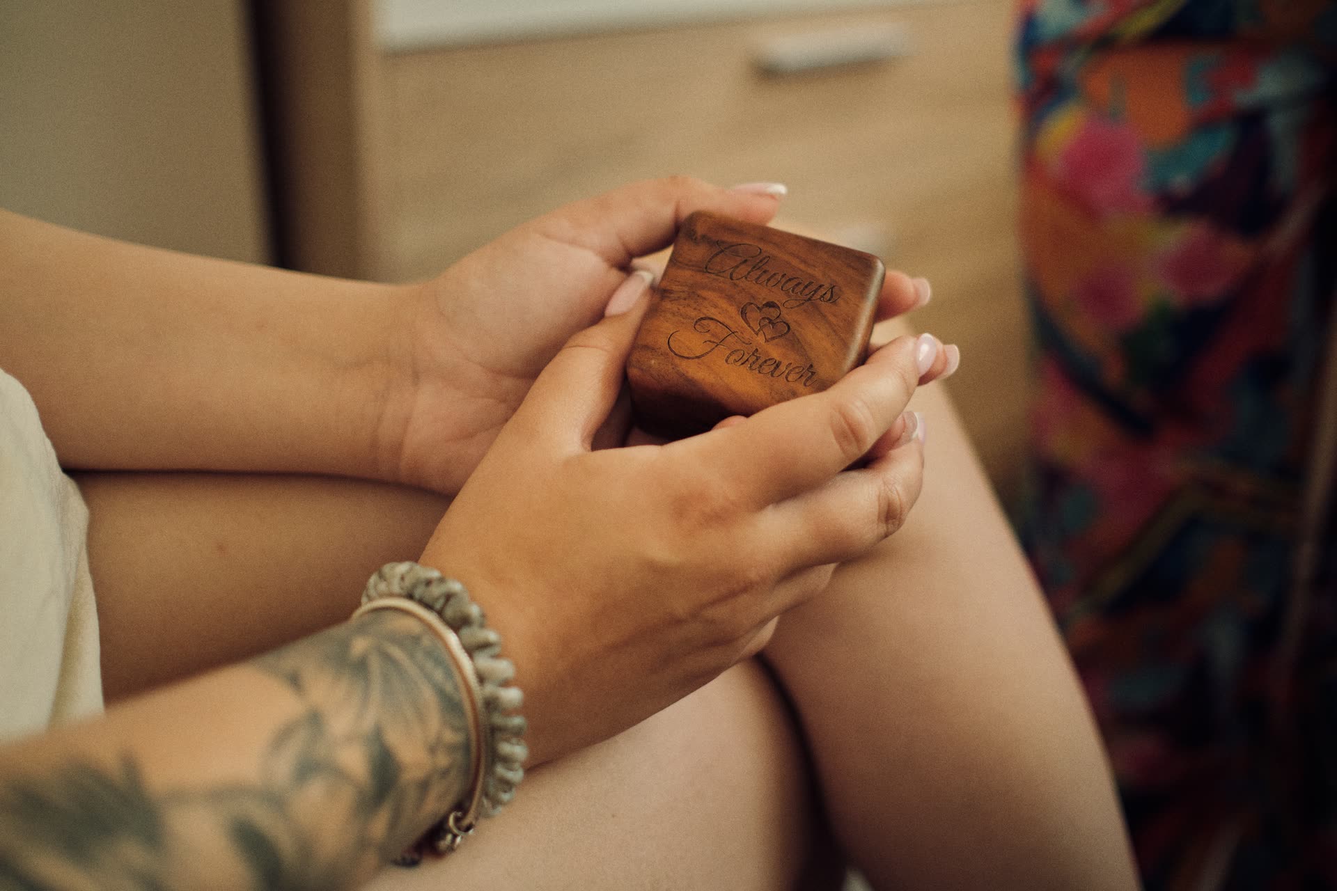 A small personal detail held before a wedding ceremony
